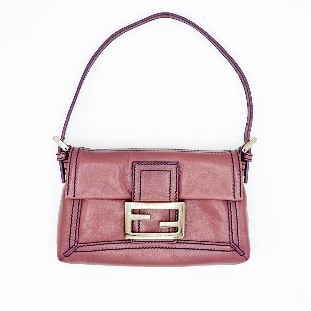 Fendi Y2K Vintage Mini Baguette Purple Leather Clutch Shoulder Crossbody Bag